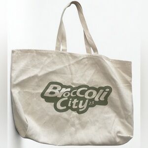 Broccoli City Canvas Tote Bag in Beige with Olive Logo